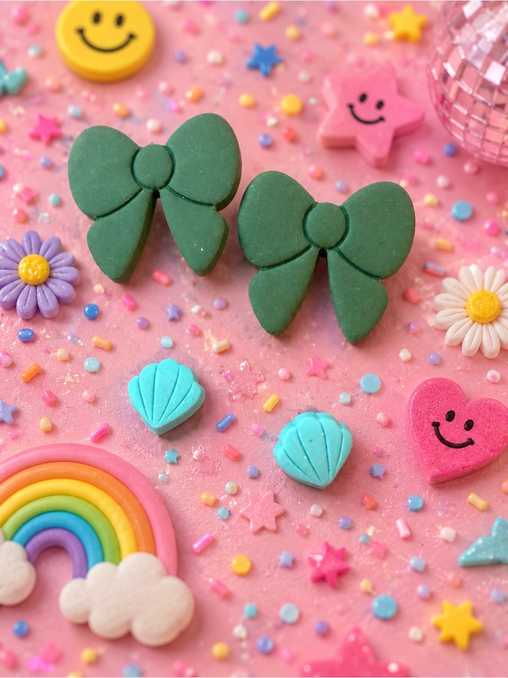 Handmade Polymer Clay Earrings - Bows & Sea Shells